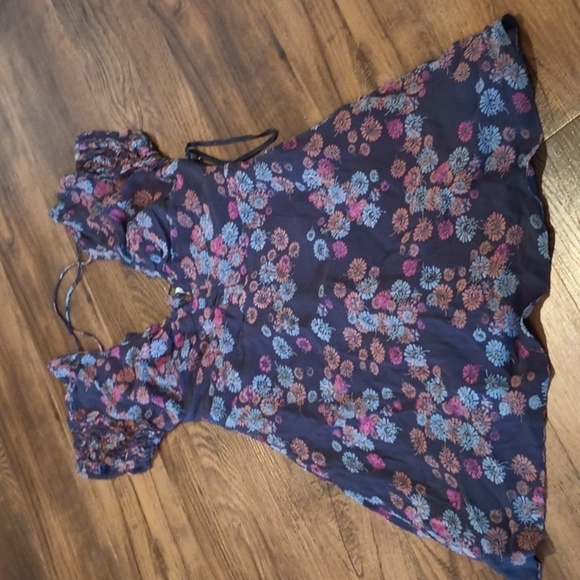 Free People Dresses & Skirts - Free People Blue Grey Retro Floral Open Back Mini Dress A27